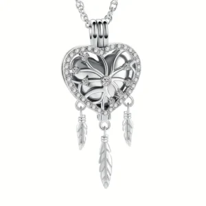 Crystal Heart Dreamcatcher Urn Pendant - Stainless Steel Memorial Jewellery