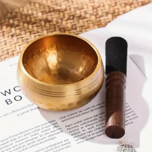 Top View of Om Resonance Tibetan Singing Bowl with Etched Details
