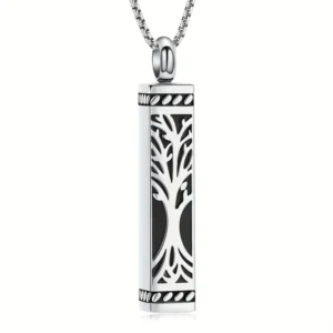 Elegant Tree of Life Pendant Necklace - Stainless Steel Rectangular Ash Holder, Perfume Vial Memorial Jewelry Gift