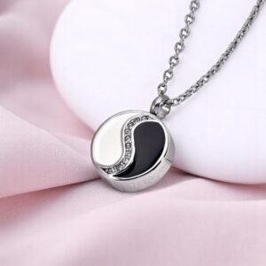 Feng Shui Balance Memorial Necklace for Ashes – Stainless Steel Cremation Pendant with Crystal Accents for Pet or Human Remembrance