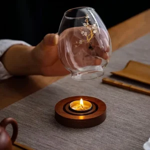 Gentle Light Memorial - Glass Candle Holder with Wooden Base