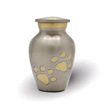 Golden Pet Keepsake Urn with Silver Paws for Dog Cat Cremation Ashes Cremains Memorial