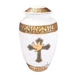 Graceful Cross & Dove Cremation Urn for Ashes – White and Gold