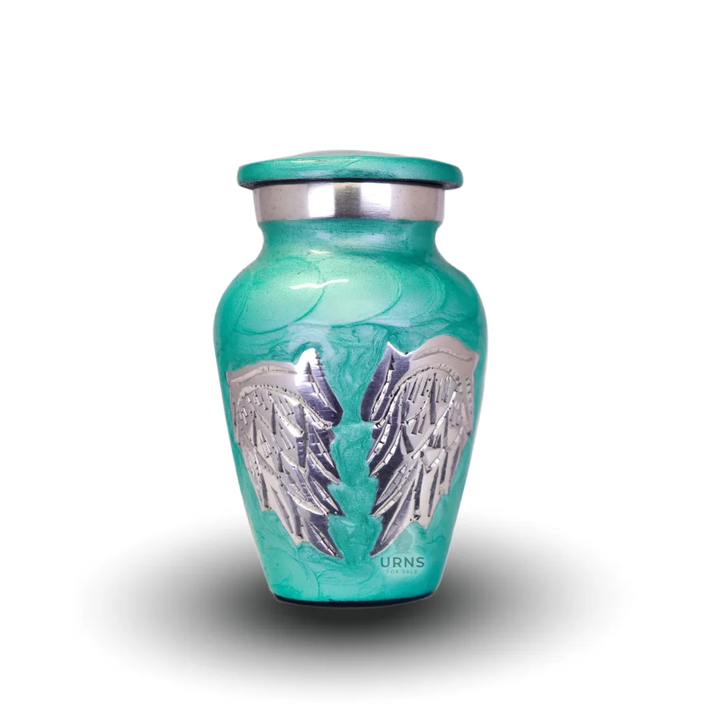 Green Angel Wings Keepsake Urn – Mini Cremation Urn for Ashes
