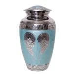 Green with Silver Angel Wings Cremation Urn for Human Ashes