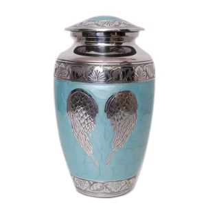 Green with Silver Angel Wings Cremation Urn for Human Ashes