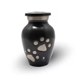 Jet Black Pet Keepsake Urn with Silver Paws for Dog Cat Cremation Ashes Cremains Memorial