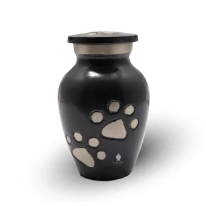 Jet Black Pet Keepsake Urn with Silver Paws