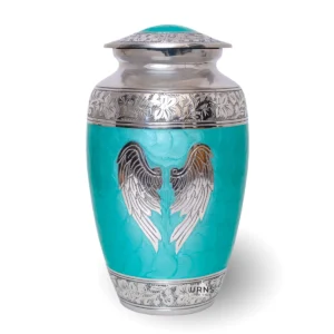 Large green angel wings cremation urn for ashes – Guardian Wings Serenity
