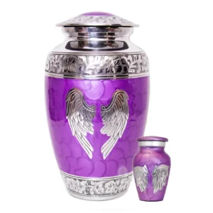 Lavender Angel Wings Adult Cremation Urn - Large and Keepsake Set