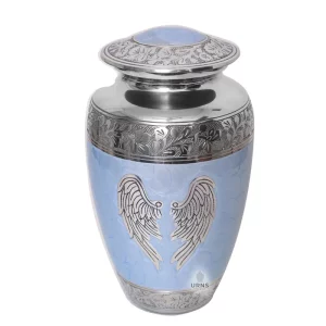 Light Blue with Silver Angel Wings Cremation Urn for Human Ashes