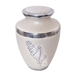 Modern Pearl White Praying Hands Cremation Urn for Adult Ashes