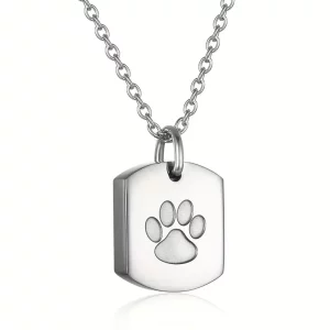 silver paw print cremation necklace, pet memorial jewellery