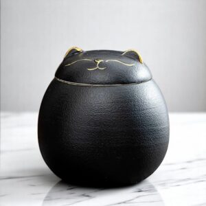 Elegant side profile of cat urn with rounded body