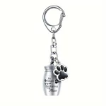 Mini Pet Urn Keychain - Stainless Steel Ashes Keepsake with Paw Charm