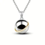 Stainless Steel Pet Urn Necklace – Polished Sphere Pendant with 18K Gold Plated Band – Ashes Keepsake Jewelry for Men & Women