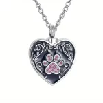 Pink Paw Print Heart Cremation Pendant - Dog/Cat Memorial Jewelry