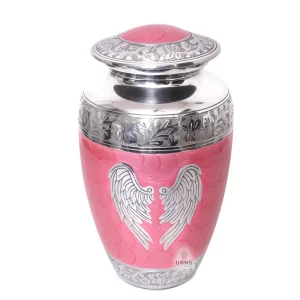 Pink with Silver Angel Wings Cremation Urn for Human Ashes