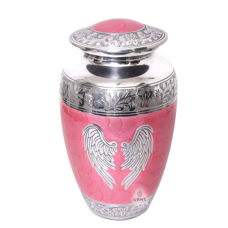 Pink with Silver Angel Wings Urn