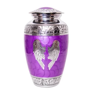 Purple with Silver Angel Wings Cremation Urn for Human Ashes