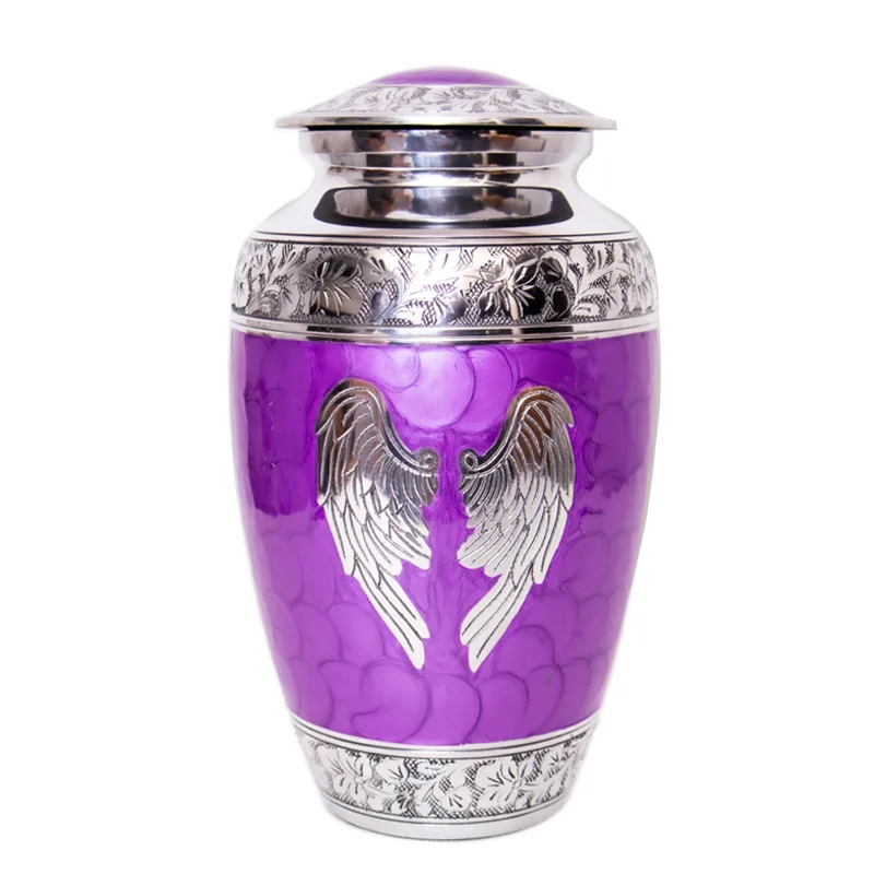 Purple with Silver Angel Wings Urn