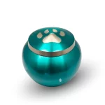 Sea Green Medium Size Brass Pet Dogs Cat Memorial Urn with Single Paw for Cremation Ashes