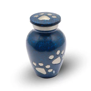 Serene Blue Pet Cremation Urn with Silver Pawprints