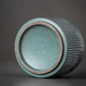 Small Pet Ashes Urn - Blue Ceramic Keepsake showing in hand showing base