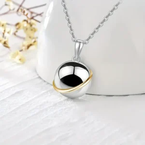 Spherical ashes keepsake necklace with gold and silver tones