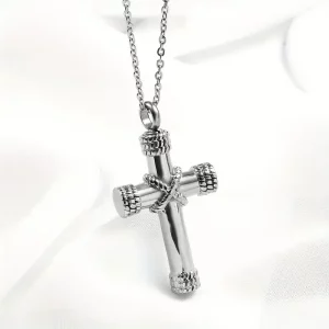 Sterling silver cross cremation necklace, ashes memorial pendant