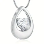 Teardrop Memorial Heart Cremation Necklace - Stainless Steel Ash Pendant