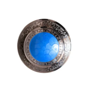 Top view of Blue Blossom Legacy Urn showing silver lid and intricate floral detail