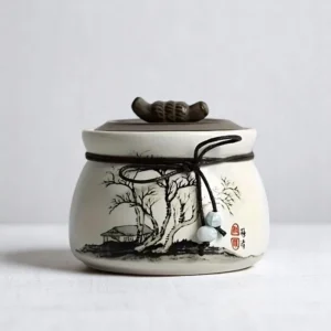 Tranquil Grove Pet Urn – Hand-Painted Ceramic Memorial Jar for Dog or Cat Ashes