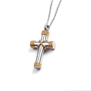 Urn Cross with Knotted Rope Design and Chain Necklace