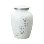 White Pet Urn with Silver Paws for Dog Cat Cremation Ashes Cremains Memorial - Large Pet