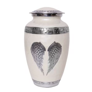 White and Nickel Angel Wings Cremation Urn for Human Ashes