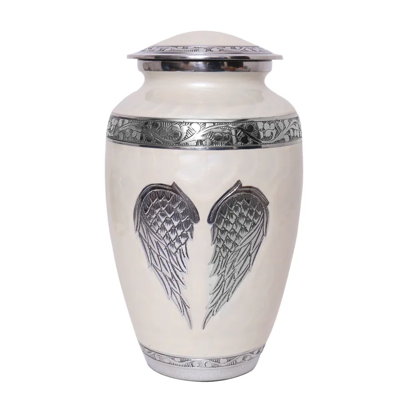 White and Nickel Angel Wings Urn