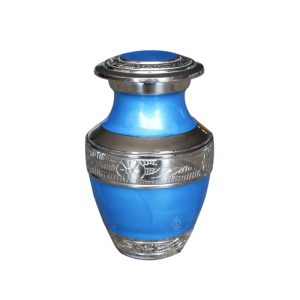 Blue Sapphire with Silver Skirting Keepsake Cremation Urn for Ashes