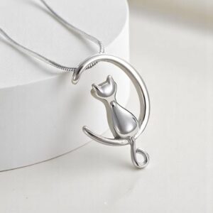 cat on moon cremation jewellery