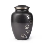 Charcoal Pet Urn with Golden Paws for Dog Cat Cremation Ashes - Large Pet