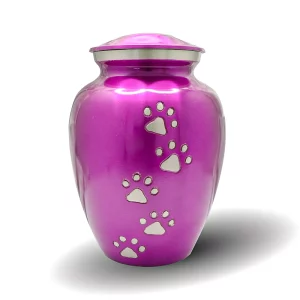 crimson mouve pet urn with silver paws dog cat cremation urn