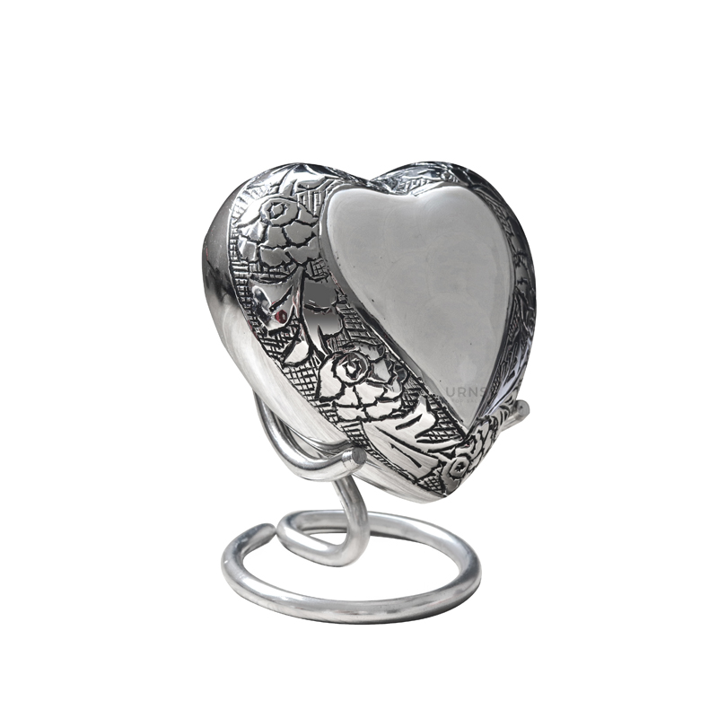 Satori Silver Heart Engraved Keepsake Cremation Urn for Sale