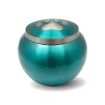 Sea Green Brass Pet Dogs Cat Memorial Urn with Single Paw for Cremation Ashes