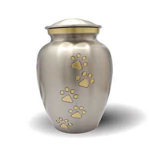 silver with gold brass dog cat pet cremation urn for ashes